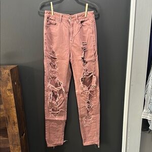 American Eagle Outfitters Pink Distressed Straight Leg Jeans